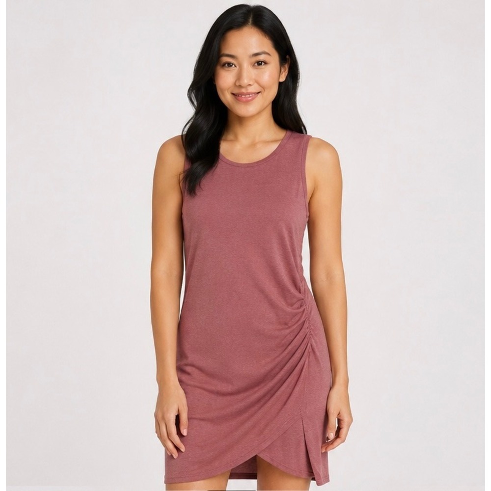 Leith Ruched Side Sleeveless Sheath Dress Mauve Rose Pink Tulip Hem Mini Large